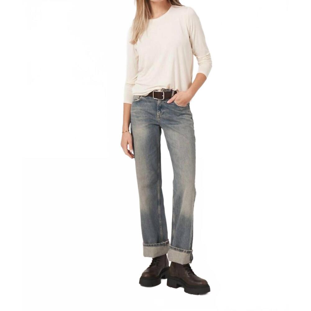 NEW REPEAT CASHMERE basic jewel neck long sleeve top in ivory
